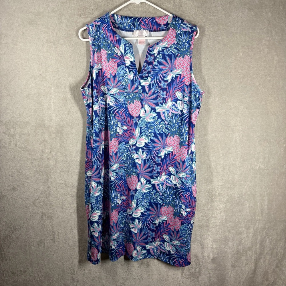 Stella Parker Sleeveless Tropical Dress Size L Travel Colorful Stretch Vacation